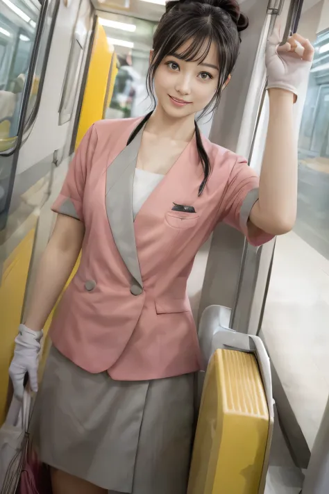 (masterpiece:1.2, highest quality:1.2), 32K HDR, High resolution, (alone、1 girl)、（At the station platform in the afternoon、Profe...