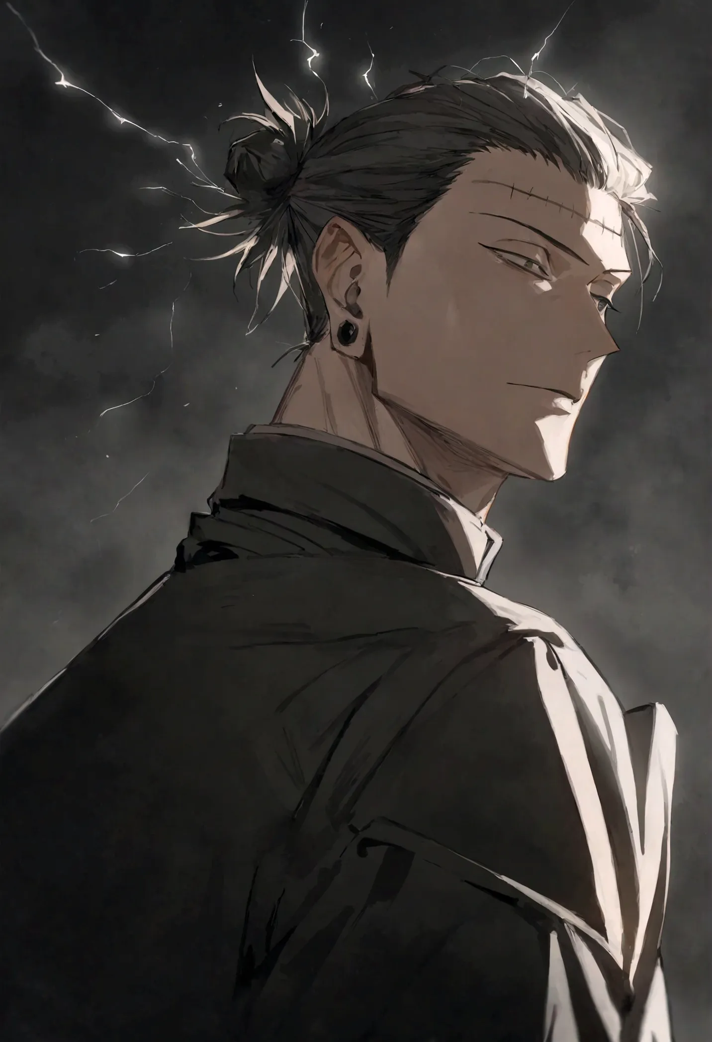 1 boy, men&#39;s center, satoru gojou,jujutsu kaisen、injury, electricity,, masterpiece, highest quality, so beautiful,