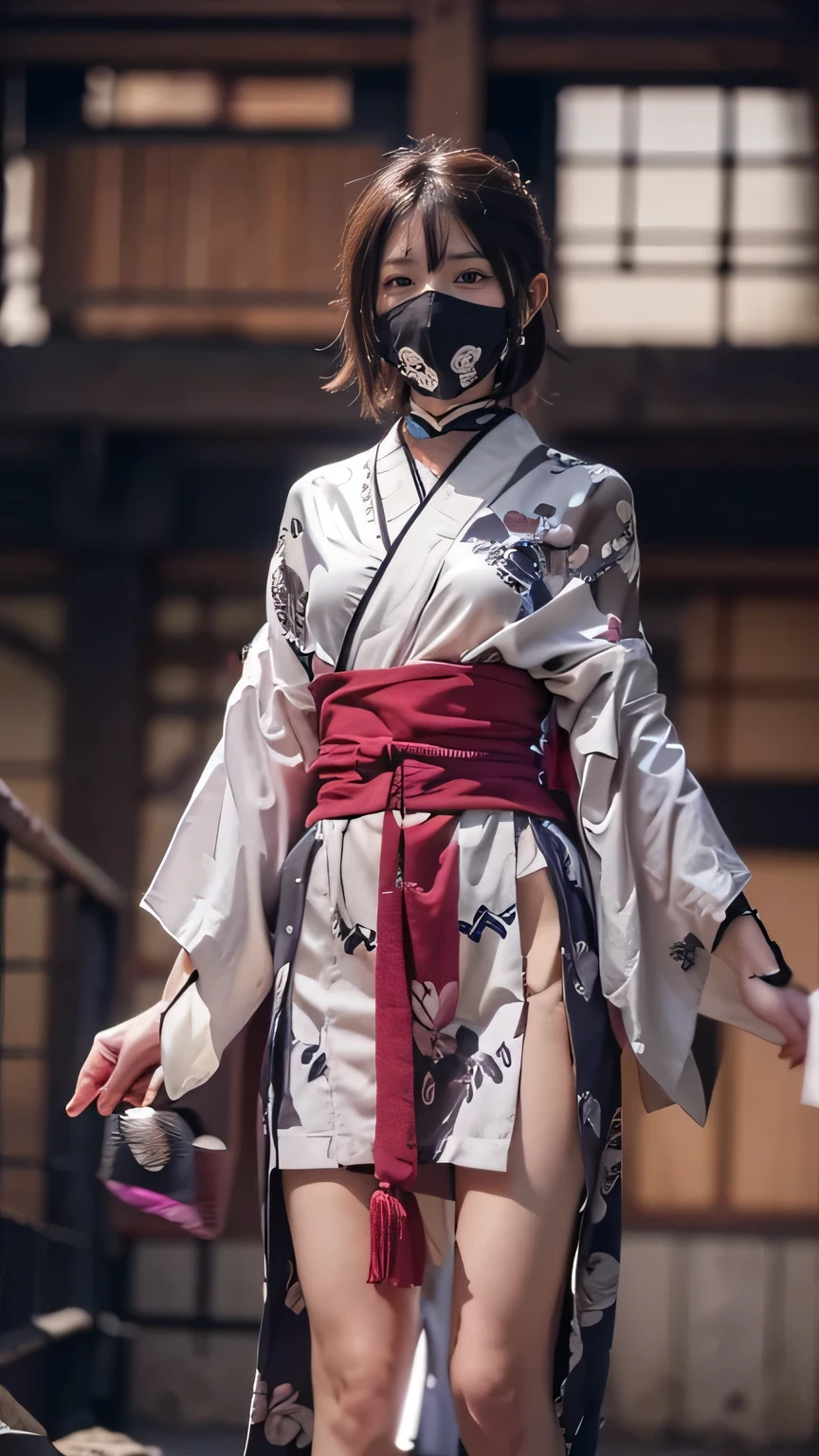 ((El fondo es el pueblo de Shinobi.:1.5)、Entrenamiento femenino ninja en el pueblo.)、(Realista、como una fotografía、Acción en vivo、8K, Fotorrealista, Fotos CRUDAS, mejor calidad de imagen: 1.4), Cámara réflex de un solo objetivo、Fotos CRUDAS, de la máxima calidad, Realista, Highly detailed CG Unity 8K wallpaper, Profundidad del límite escrito, luz cinemática, Destello de lente, trazado de rayos, Realista background、((era:1.5、Voy:1.3、kunoichi:1.4、levantamiento de falda)、Sexy Ninja:1.37、Ponte en posición de lucha:1.3、Activación de ninjutsu:1.2、Músculos abdominales entrenados、pechos grandes、Levanta el dobladillo para revelar tu ropa interior.:1.3)、Pelo gris、cabello corto、De pie en el pueblo、pueblo nocturno、((Ultra-dense skin))、 1 chica,linda kunoichi、((todo el cuerpo:1.5)，mirando a la audiencia:1.1、Glare、me gusta ese estilo、Ponga atención a los detalles、el traje perfecto、(Retrato blanco skiccurate、Brazo preciso、Pies precisos、bonitas piernas、muslos precisos、Cuerpo anatómicamente correcto、Vista desde abajo