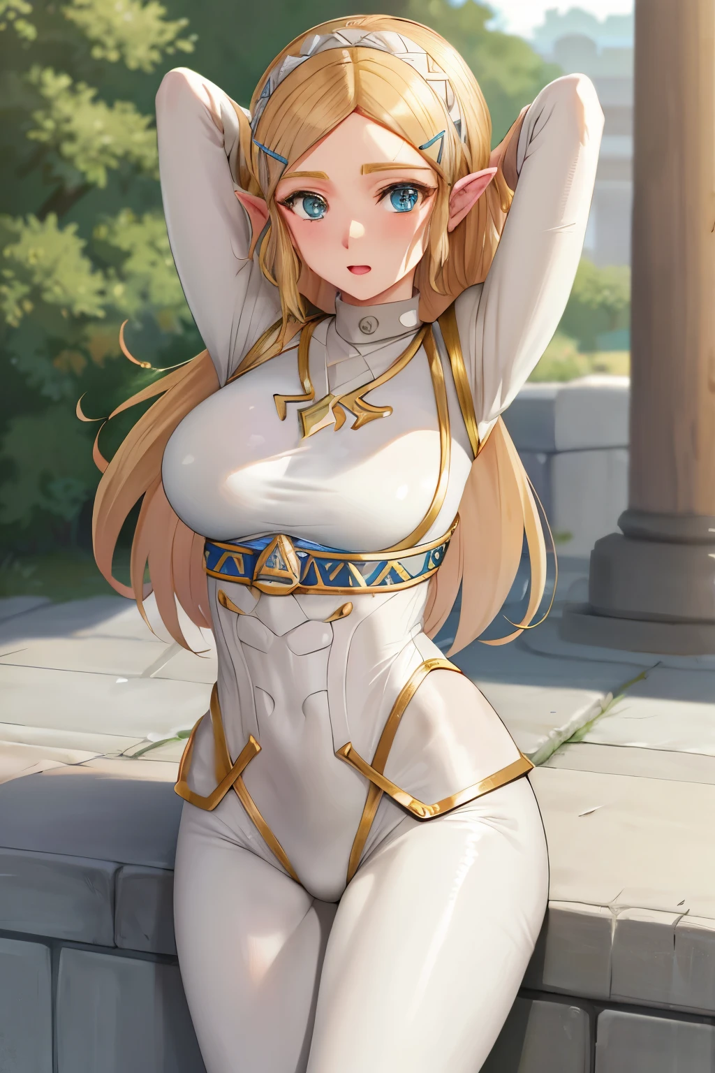 Zelda, style anime très détaillé, femme adulte, le maillot de corps, tarte à la crème 