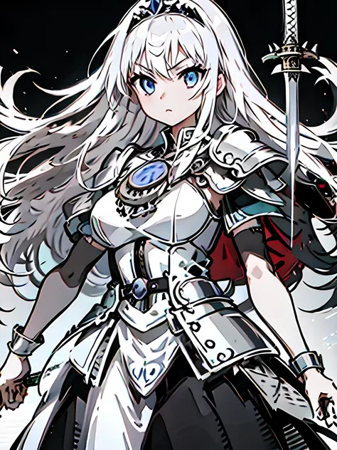 highest quality,masterpiece,girl、big eyes、beautiful and elegant armor、plate armor、chainmail、cape、cape、small crown、tiara、amulet、p...