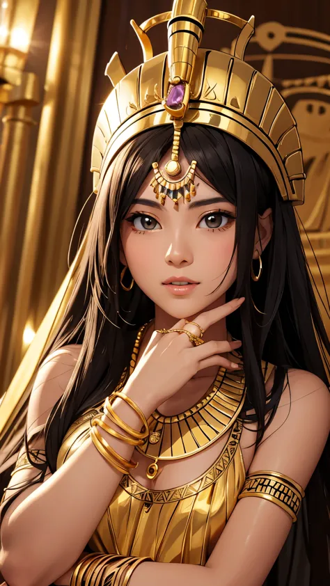 Tutankhamun、Gold shining skin delicate and beautiful、、gold、gold necklace、ring、gorgeous