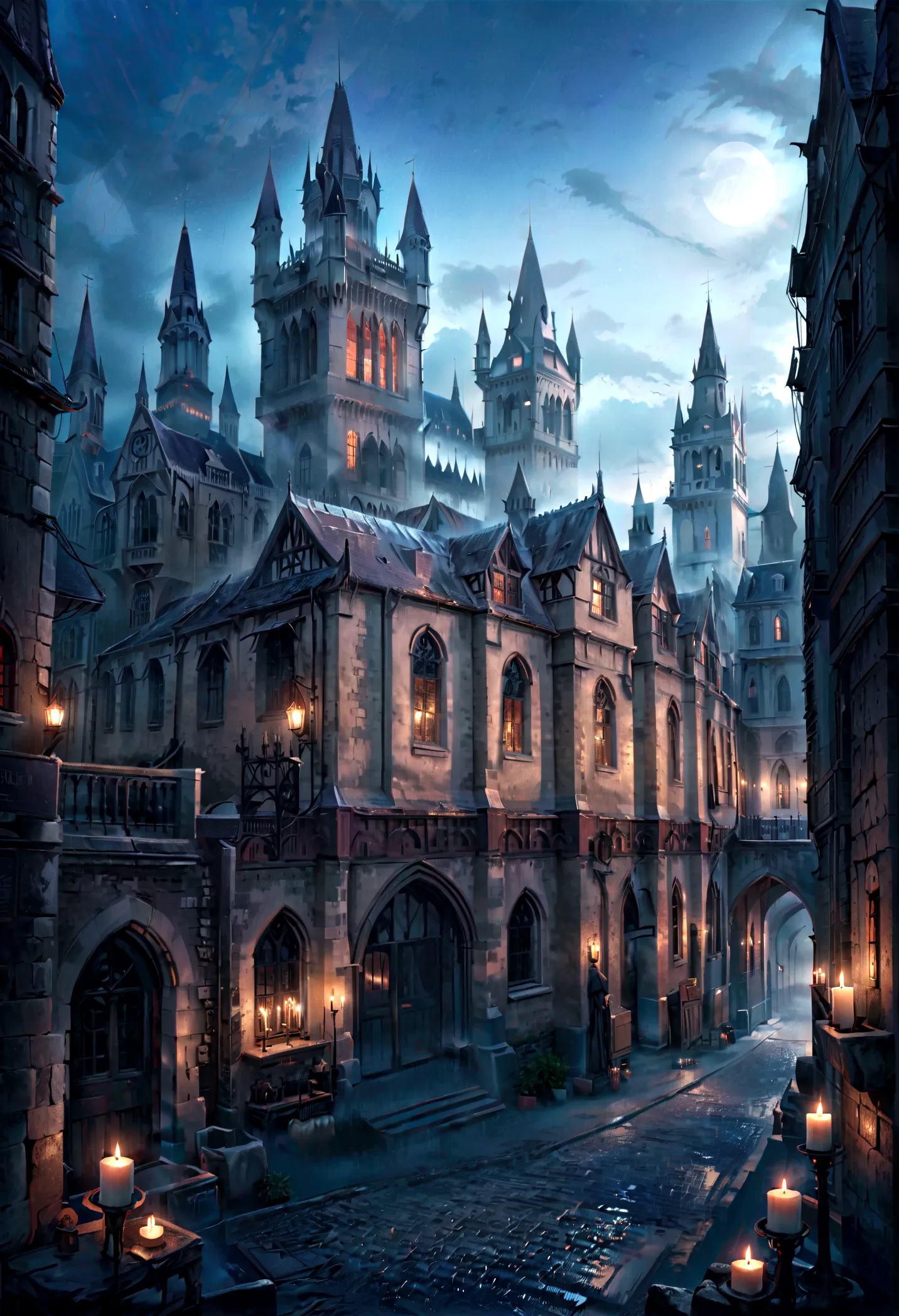 a dark gothic castle in ireland, dark magic, highly detailed, 8k, photorealistic, masterpiece, dark fantasy, dramatic lighting, ...