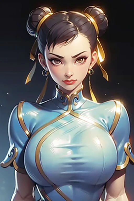Chun-Li, from street fighter,(Large Breasts:1.5),Dynamic poses, completely open her chest,Big breasts,Super perfect body curve, Headband, Double bun, S-Shaped Body,Anime Grandma (18 years old)- Hot Dad - Flirty - Body Language, Suitable for body shape, Not a good smile,gorgeous perfect face, Photorealistic style and ultra-detailed rendering, Surrealism,Kawaii, Brush, Surrealism Oil Painting, Contour shading - (Waiting to begin)
