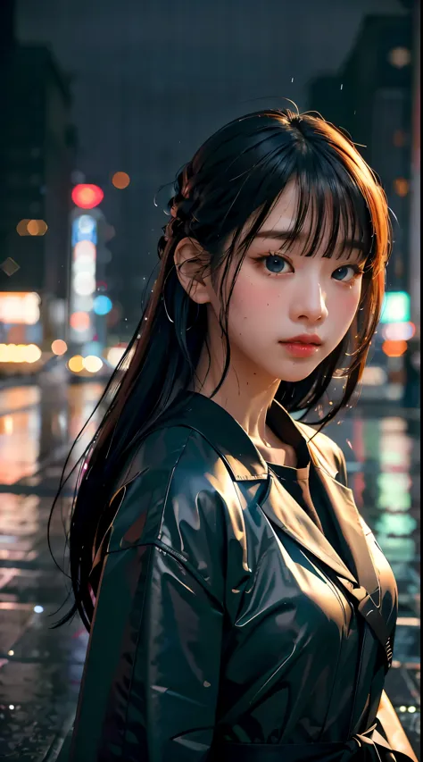 8k, RAW photo, best quality, masterpiece:1.2),(realistic, photo-realistic:1.37),Tokyo street,night, rain, wet,cityscape,night, c...