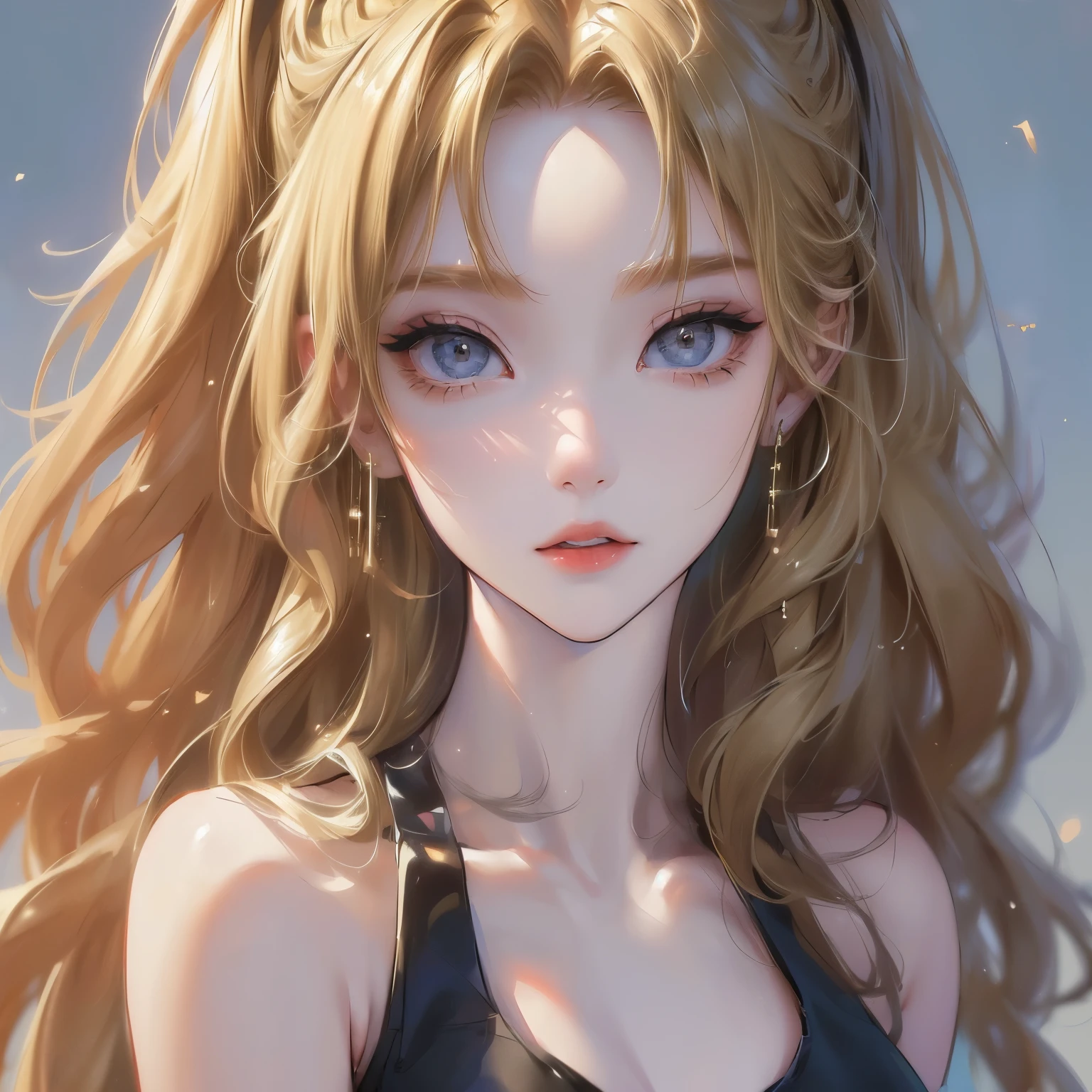 woman,((Best Quality, 8K, Masterpiece: 1.3)), , Focus Clear: 1.2, Outstanding Beauty: 1.4, Slender Abs: 1.2, ((Blonde, Big: 1.2)), Black Tank Top, Highly Detailed Face and Skin Texture, Detailed Eyes, Double Eyelids