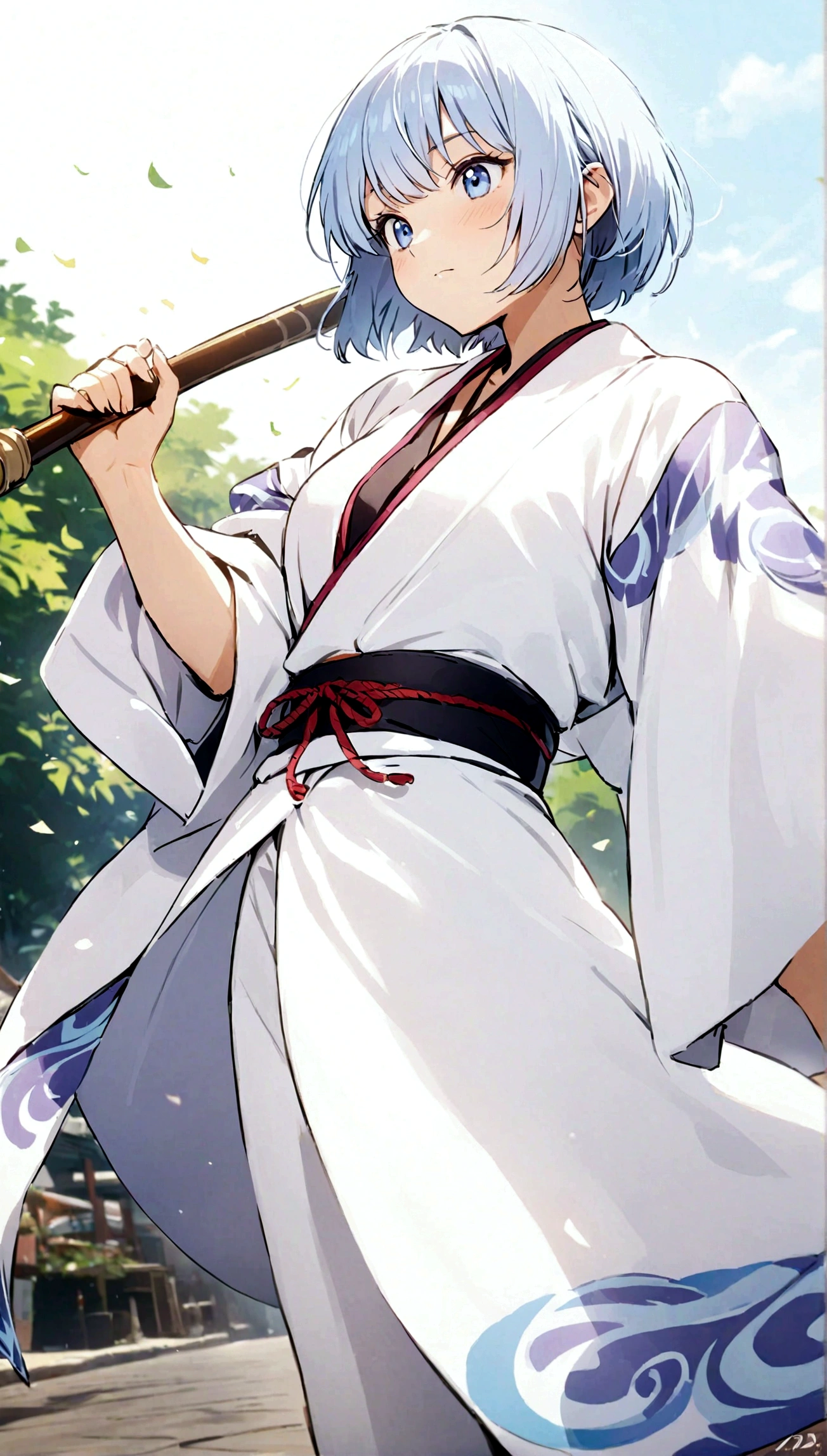 masterpiece, best quality, detailed, Gintama, 1 Girl, Ginko Sakata, outdoor,