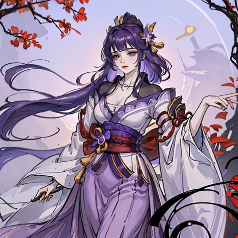 Best quality at best, Ultra-high resolution, (((1 girl))), (Long purple hair), (violet eyes), (Chinese clothes), (((Red Flowers ...