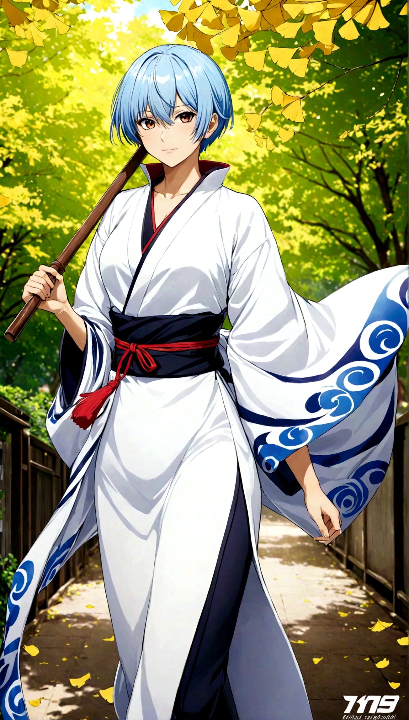 masterpiece, best quality, detailed, Gintama, 1 Girl, Ginko Sakata, outdoor,