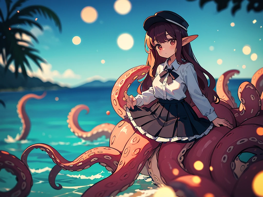 Hallucination, daydream , Bokeh , sea side , (Scylla in a skirt:1.2) , octopus legs girl