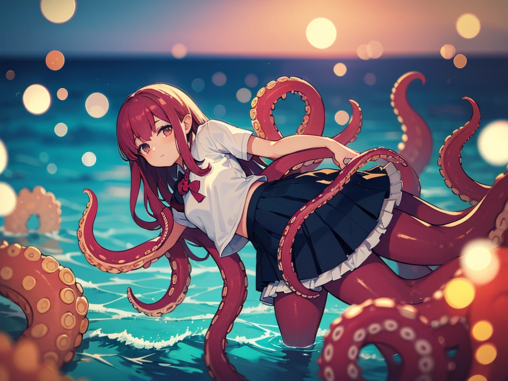 Hallucination, daydream , Bokeh , sea side , (Scylla in a skirt:1.2) , octopus legs girl