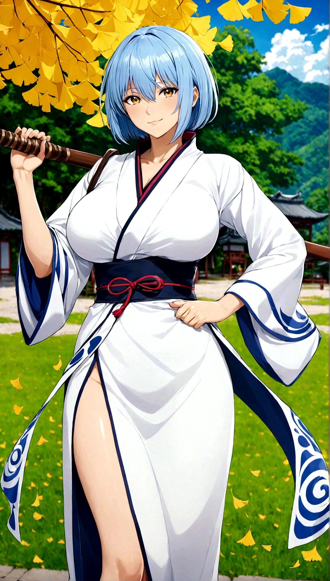 masterpiece, best quality, detailed, Gintama, 1 Girl, Ginko Sakata, outdoor,