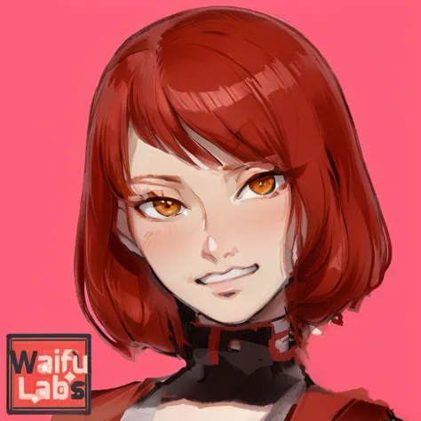 a drawing of a woman with a red hair and a brown dress, waifu, iwakura lain, close up iwakura lain, inspired by chizuko yoshida,...