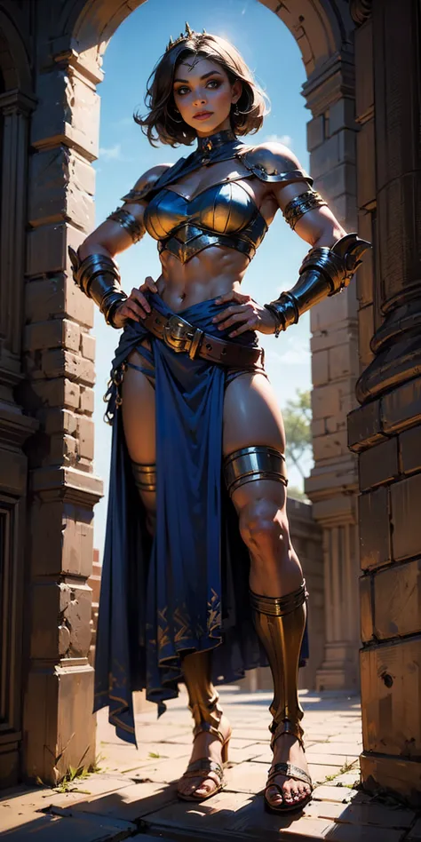 full body whole body 1sologirl loincloth standing warrior proud expression, hands on hips, loincloth standing, hands on hips, me...