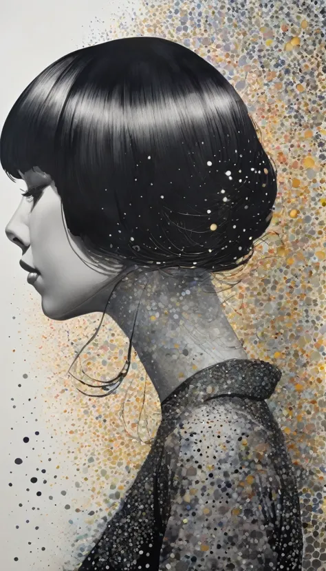 in style of Barbara Takenaga , character, ink art, side view -