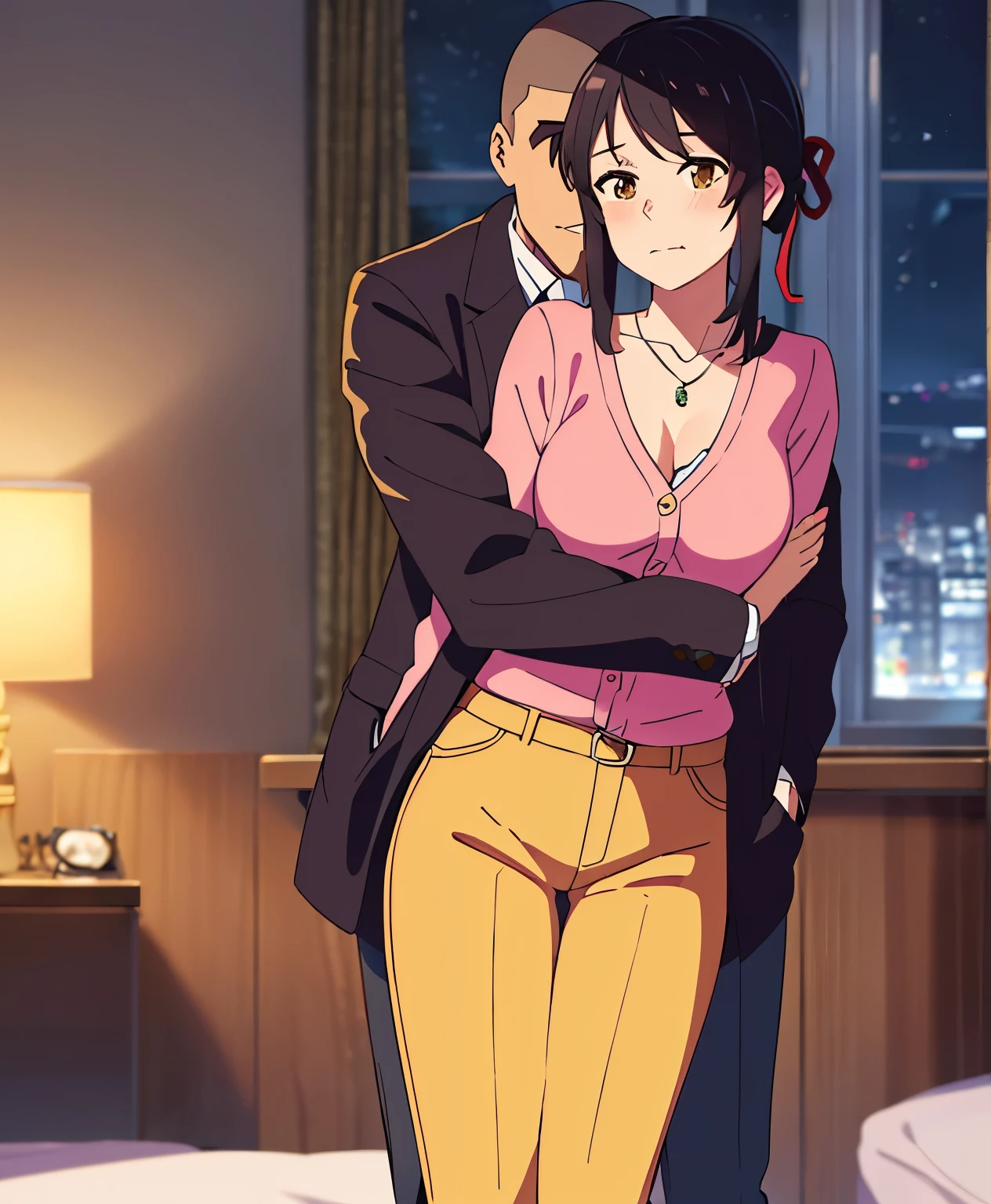 Anime image of a man and woman hugging in a bedroom - SeaArt AI