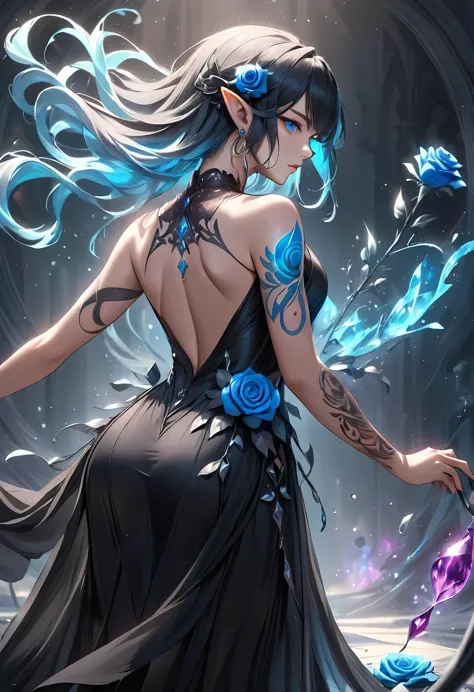 Arafed, Dark fantasy art, fantasy art, goth art, a picture of a tattoo on the back of a female elf,  of  glowing tattoo of a ((b...