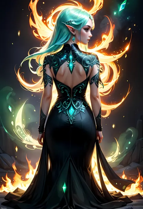 modisn disney, Arafed,  fantasy art, goth art, a picture of a tattoo on the back of a female elf, of  ((glowing: 1.3)) elven mag...