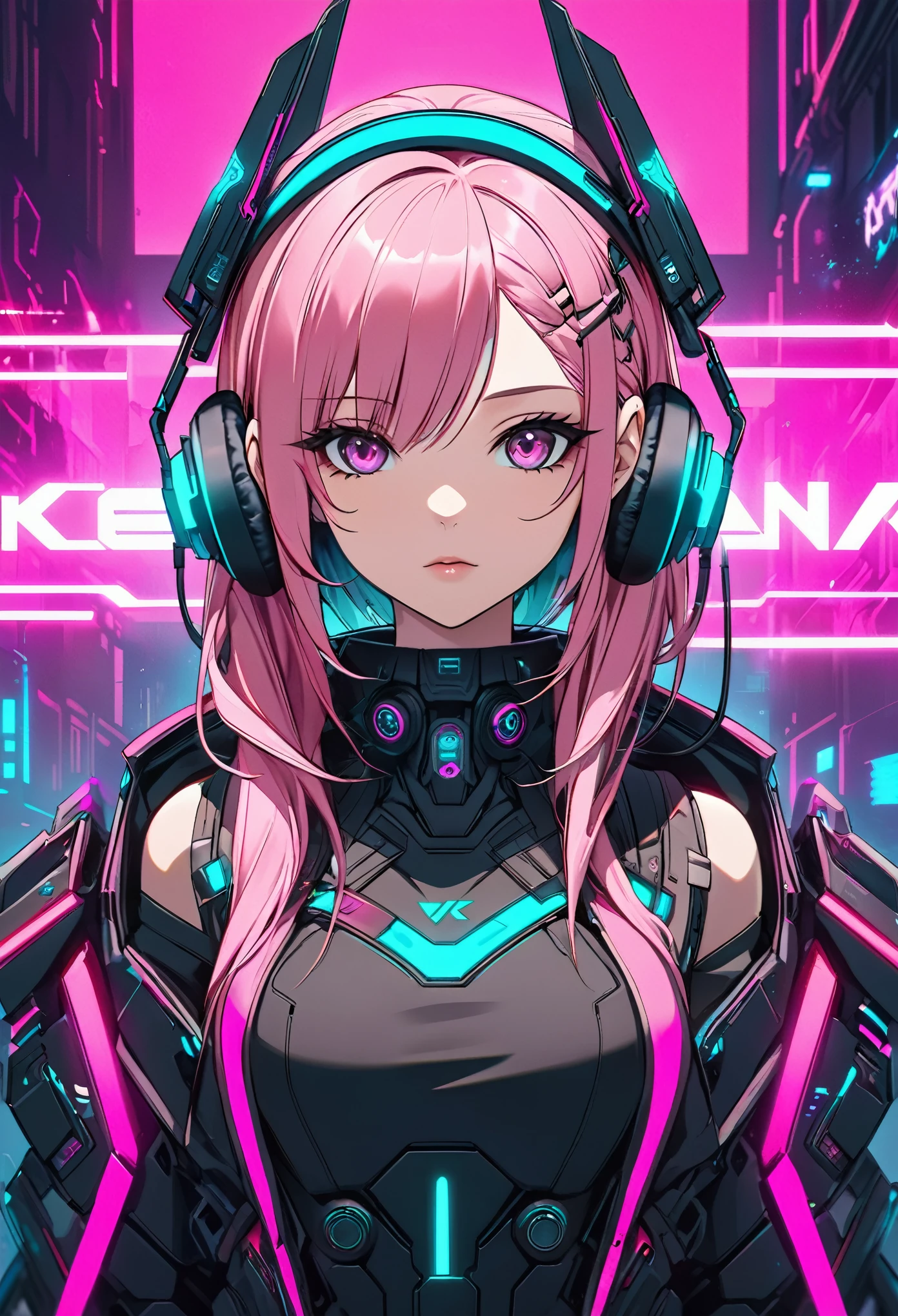 anime girl avec des cheveux roses et des écouteurs devant un fond néon, fille animée cyberpunk, Meilleur fond d&#39;écran anime 4k konachan, digital art animé cyberpunk, art cyberpunk animé, cyberpunk numérique - art anime, female fille animée cyberpunk, fille animée cyberpunk mech, style animé 4k, fille androïde parfaite, art animé cyberpunk, anime cyberpunk moderne, anime cyberpunk, Nocturne
