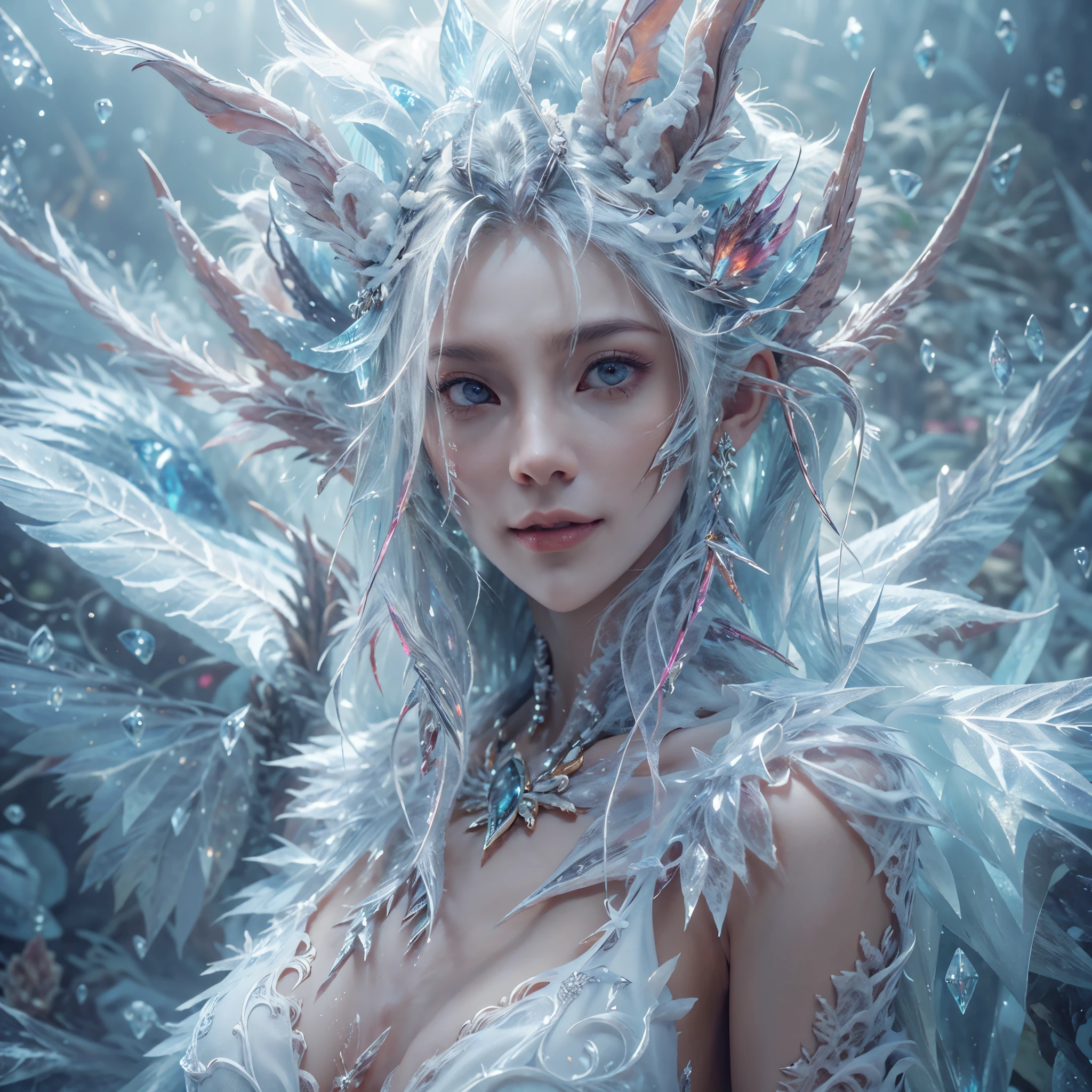 anyageraldine, anya_geraldine, (((8k RAW photo, hyper realistic, masterpiece, best quality, crisp detail, high definition, high detail, very rich detail, sharp focus, sharp detail, colorful, rich color, cinematic, perfect studio lightning, full body photograph, mystic atmosphere, shot from front))), ((fully naked, young colorful frost goddess, fully nude, smooth body, ideal body, naughty smile)), (temptating pose, temptating viewer, big breast, ((flying on a city, creating ice age, freezing everything)), (showing (pussy, vagina, genital, nipples))), ((white long hair)), creating ice, ((wide ice dragon wings, tail)), ((very long sharp claws)), (hundreds of ( skull, bone) on land), ((ice devil)),