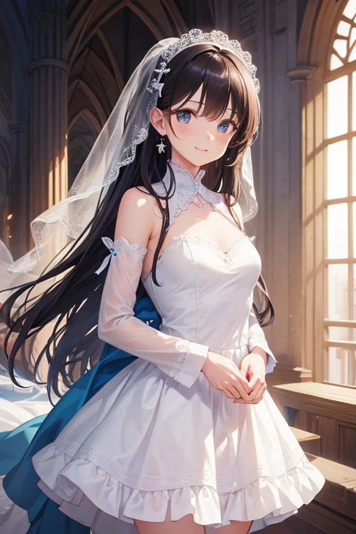 ruined church,Pilot in a wedding dress,Wedding,destruction,Mobile weapons(background:1.3),smile,realistic,{perfection},{perfectionな顔},{{Super detailed}},{{masterpiece}},{{high quality}}