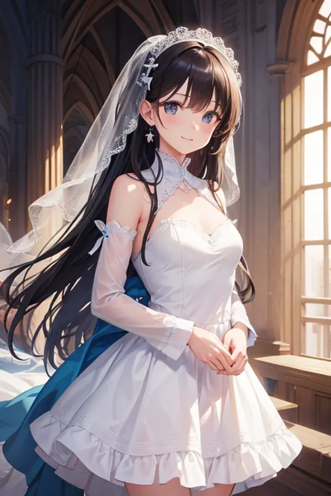 ruined church,Pilot in a wedding dress,Wedding,destruction,Mobile weapons(background:1.3),smile,realistic,{perfection},{perfecti...