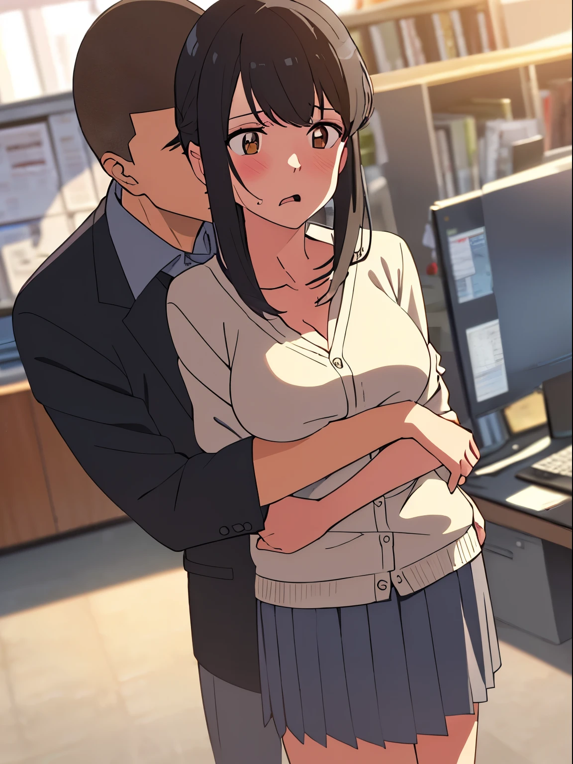 Anime image of a man and woman hugging in front of a computer - SeaArt AI