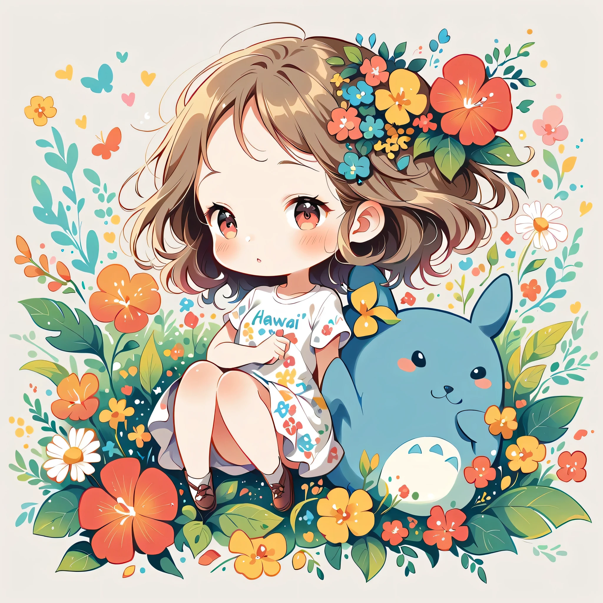 Estilo Mai Yoneyama、La chica más bella de todos los tiempos.、Labios enamorados、Flores coloridas、Iniciales de línea simples、Arte abstracto、Antecedentes de Hawái, (((chibi))), Totoro Forest