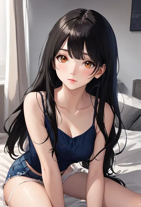 Cute Teenage Girls, Height: about 160cm, Brown eyes,  Long straight black hair, masterpiece, 最high quality, 超high quality, high ...