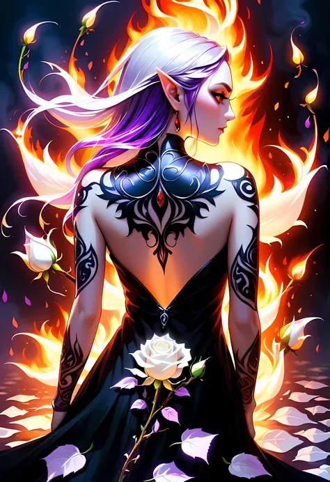 Arafed, Dark fantasy art, fantasy art, goth art, a picture of a tattoo on the back of a female elf, a glowing tattoo of a ((whit...