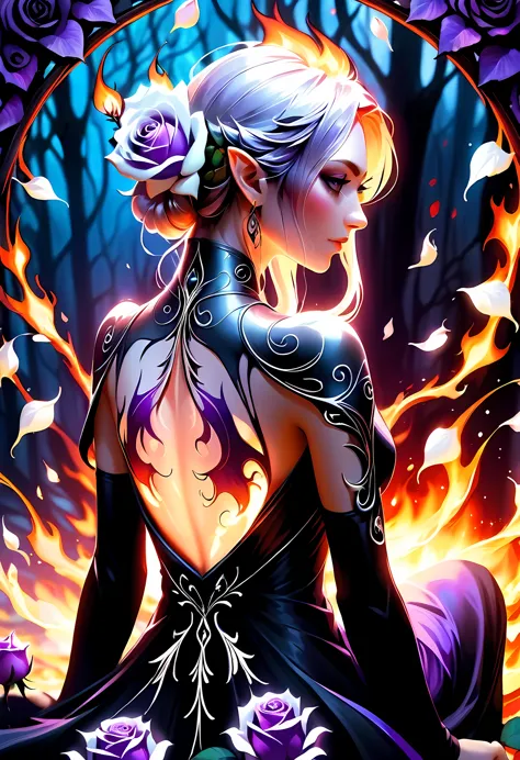 arafed, dark fantasy art, fantasy art, goth art, a picture of a tattoo on the back of a female elf, a glowing tattoo of a ((whit...