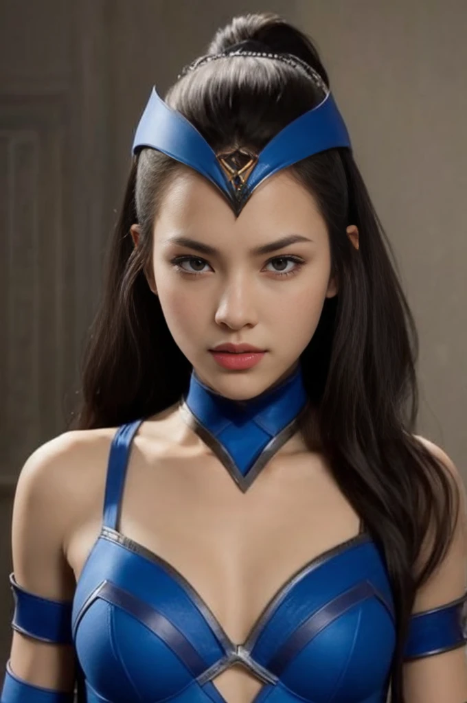 "KITANA", beautiful eyes, (best quality, ultra-detailed), (realistic:1.37), beautiful and detailed face, ultra-realistic texture, delicate face, delicate body, red lipstick, bright colors. High definition, 8K.