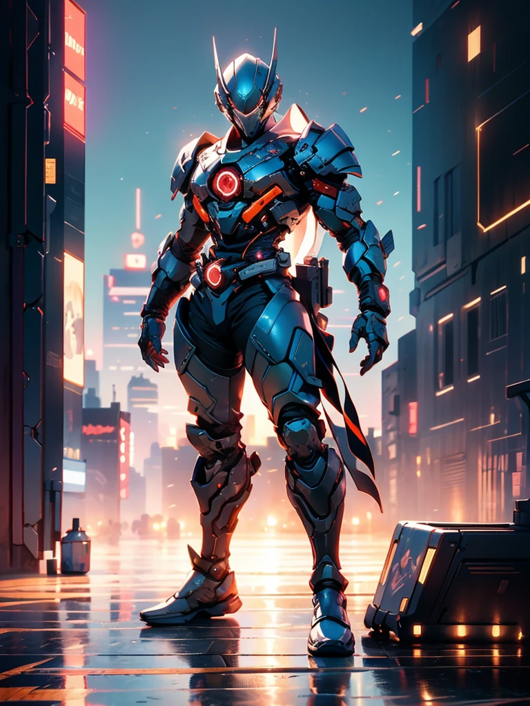 A super a high-tech biotech battle suit, standing on a rooftop, looking over the city, Japanese tokusatsu and American comic style, biometallic texture of the suit, sleek and shiny, dynamic, fast, natural light, cinematic, high quality, high resolution, high detail, sophisticated design, dramatic, high definition, ultra-detailed, ultra-fine painting, extremely delicate, creativity, Natural light, cinematic lighting, best shadow, masterpiece-anatomy-perfect