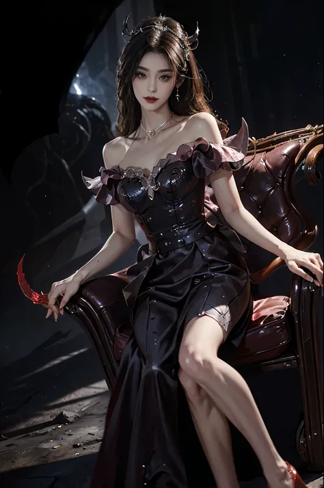 skirt, Beautiful demon woman from hell, (in the darkness: 1.6), 大卫霍克尼和阿尔方斯穆夏的Surrealism女性portrait, Fantasy Art, Korean Doll, Pho...