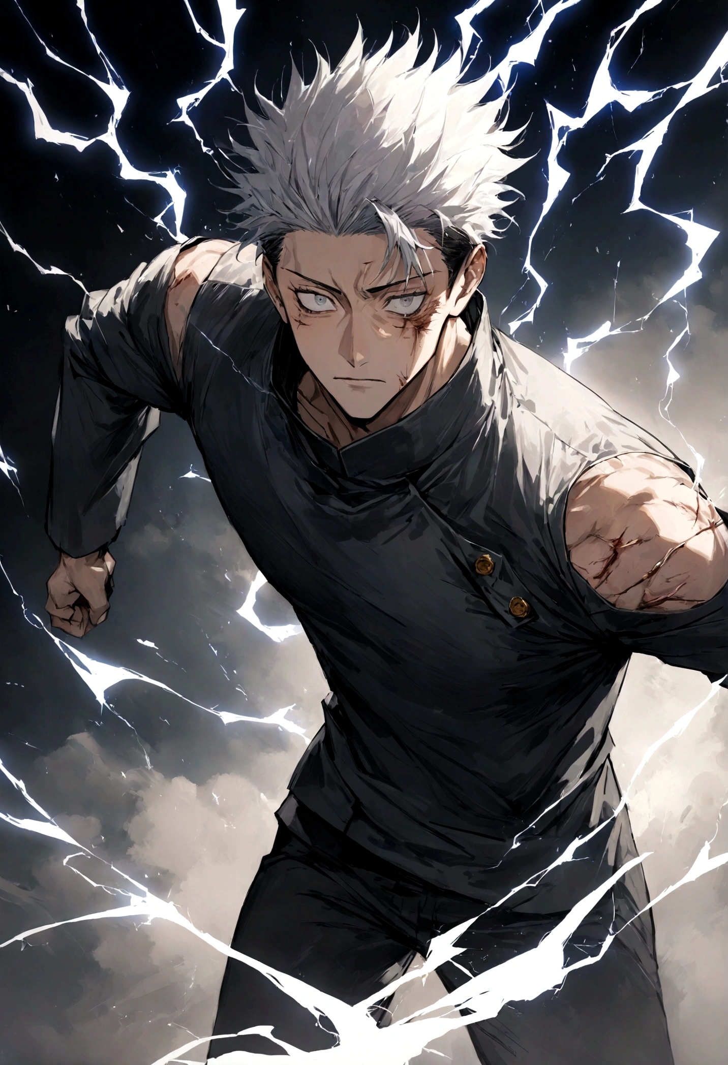 1 boy, Men&#39;s Center, Satoru gojou,Jujutsu Kaisen、Injury, electricity,, masterpiece, highest quality, so beautiful,、cool、、strongest、