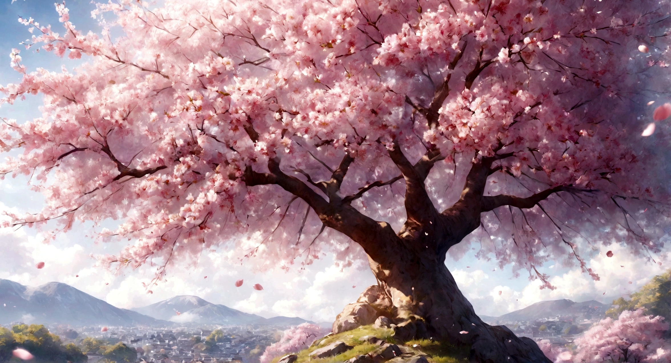 mejor calidad,4k muy hermoso árbol de sakura, una foto positiva, una foto muy realista, alto detalle,foto r3al,