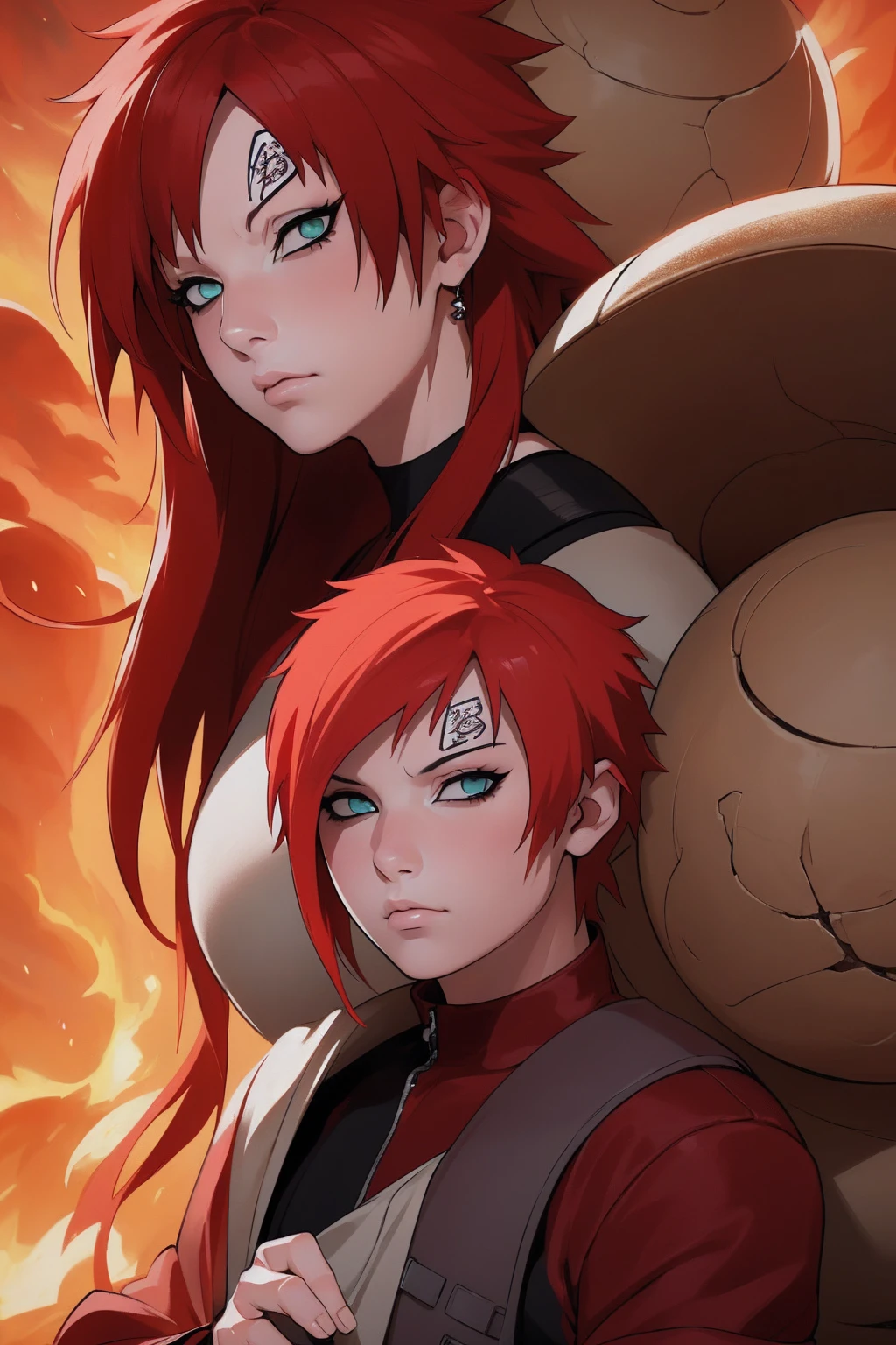 (Absurd, high quality, ultra -compared, careful with the hand) 1 woman, large breats, long red hair, gaara daughter ( Gaara/Naruto)