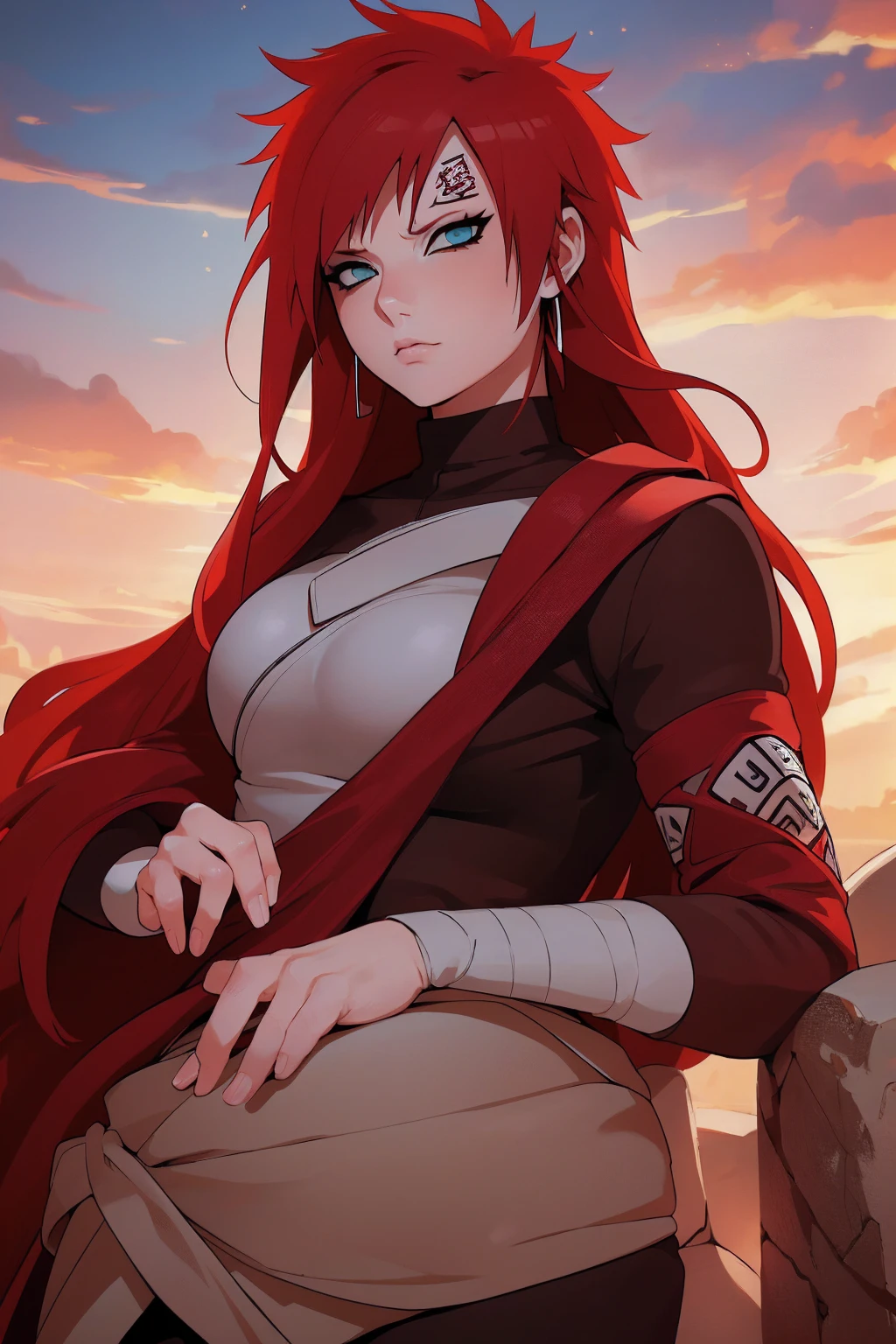 (Absurd, high quality, ultra -compared, careful with the hand) 1 woman, large breats, long red hair, gaara daughter ( Gaara/Naruto)