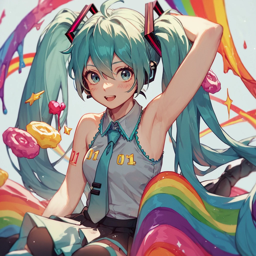 puntaje_9, puntaje_8_arriba, puntaje_7_arriba, Hatsune Miku, ropa arcoiris,