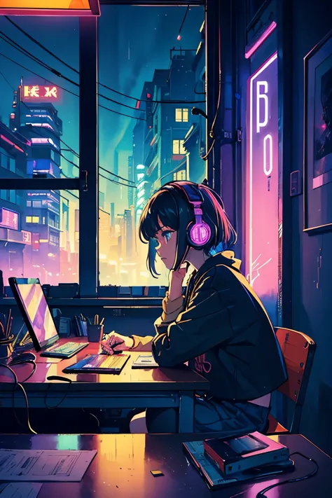 (zero),  Study in your room, I read a book, Use headphones, , Nightlight, Neon scenery on a rainy day,Analog Color Theme, Lo-fi ...