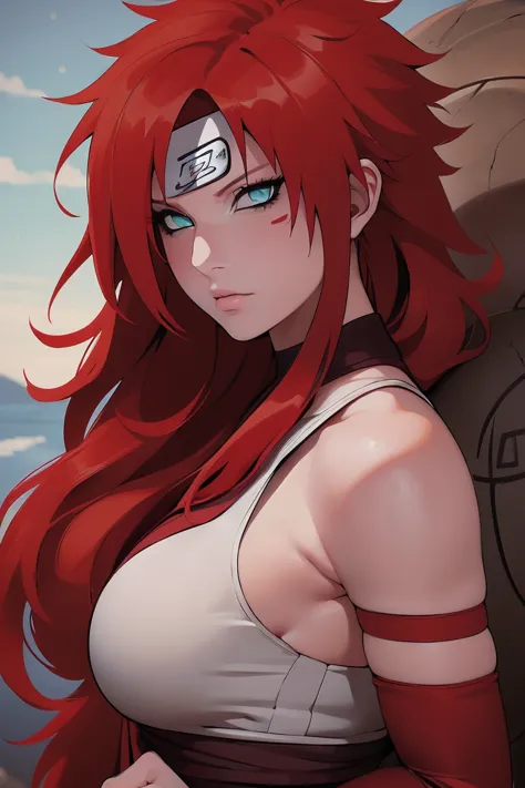 (absurd, high quality, ultra -compared, careful with the hand) 1 woman, large breats, long red hair, gaara daughter, sexy ( gaar...