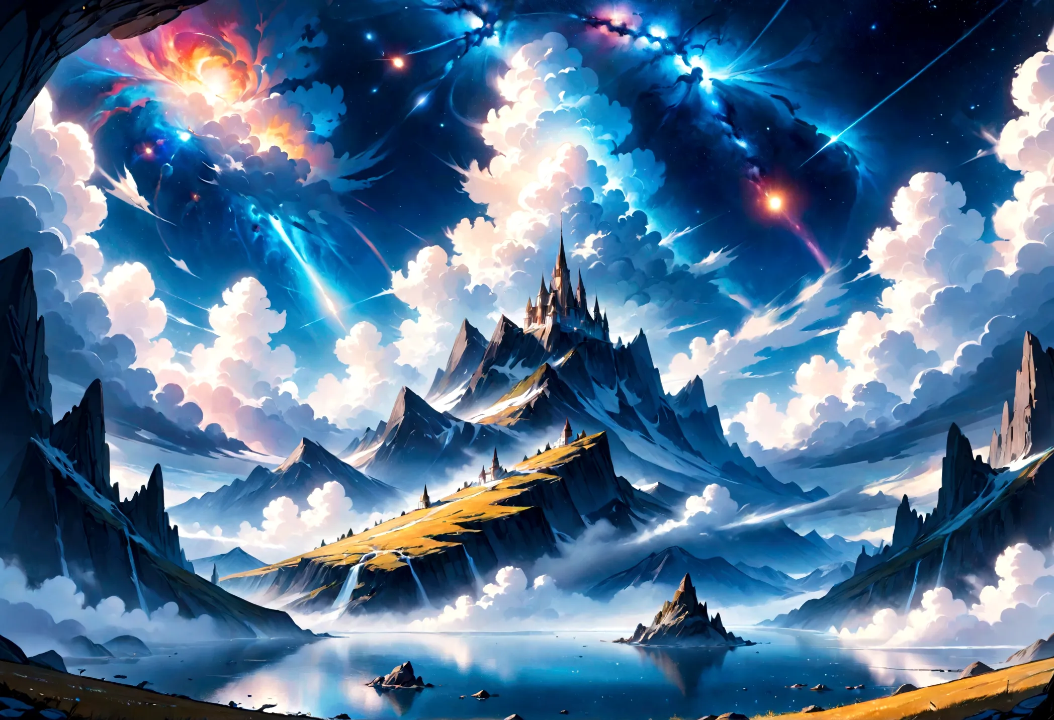 a white and blue based dream landscape within a cloud galaxy