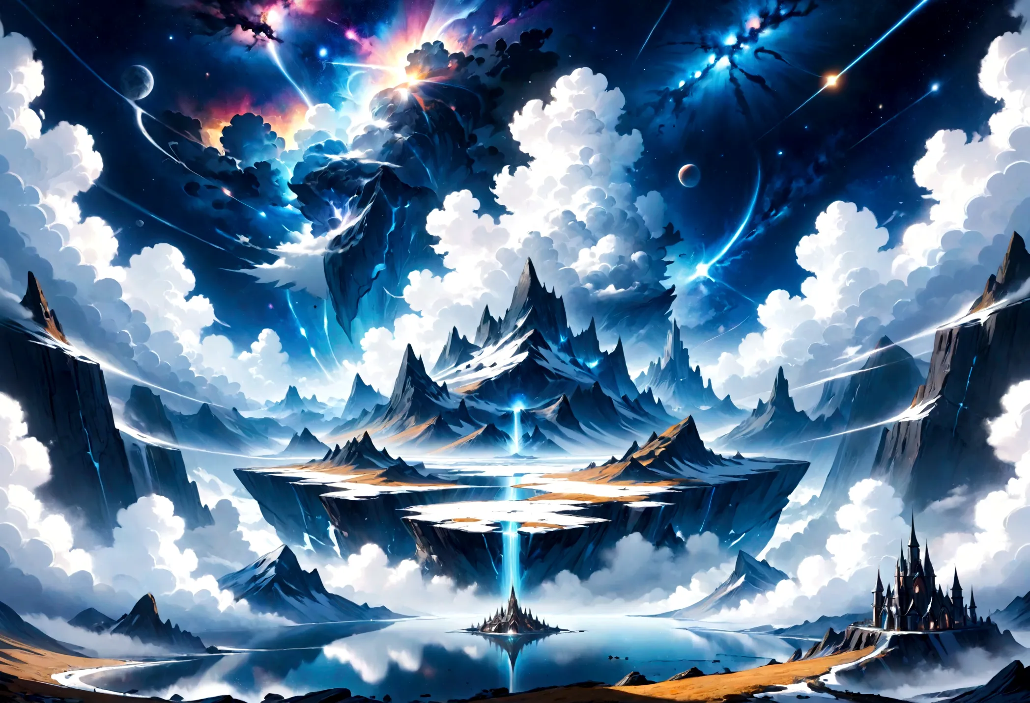 a white and blue based dream landscape within a cloud galaxy