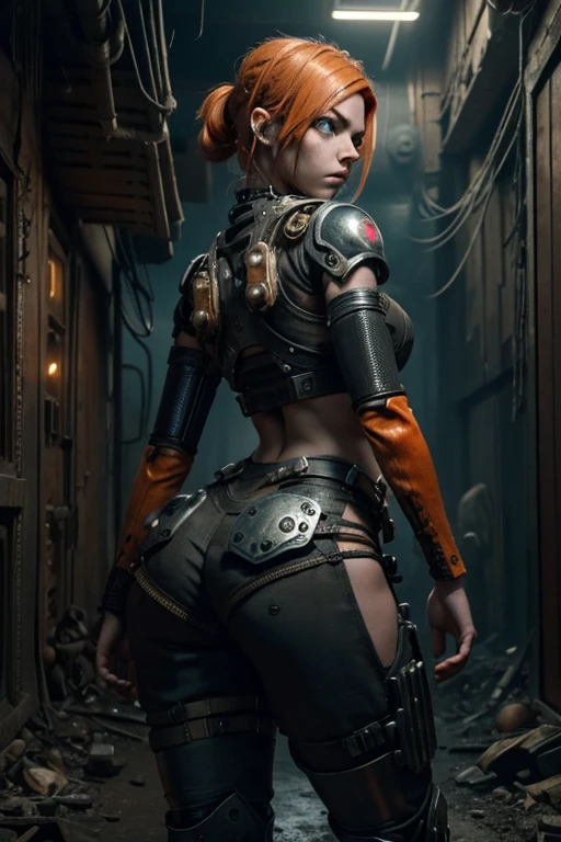 A highly detailed and realistic skull girl,( Anya. Taylor Joy) cyberpunk character, mad max furiosa, one hand robot, cyborg arm, orange hair, dramatic metal heavy rock theme, best quality, 8k, hyperrealistic, photorealistic, extreme detailed painting, studio lighting, vivid colors, dark moody atmosphere, cinematic, dramatic pose, intricate mechanical details, glowing energy effects, intense gritty textures, seamless integration of organic and inorganic elements. Wearing the used clothes of a wastelander. Background: An apocalyptic wasteland. Dusty and depressing.