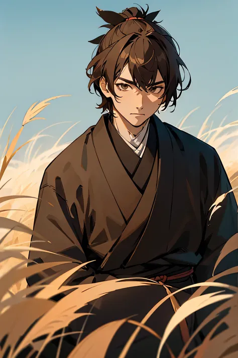 Adult, Male, Samurai Clothing, grasslands, brown hair, face icon