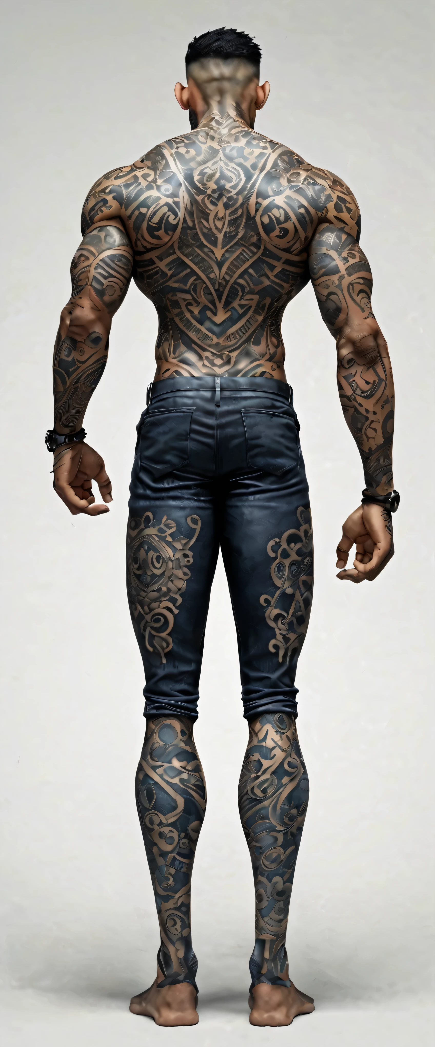 A man with tattoos on his body and a tattoo on his back - SeaArt AI