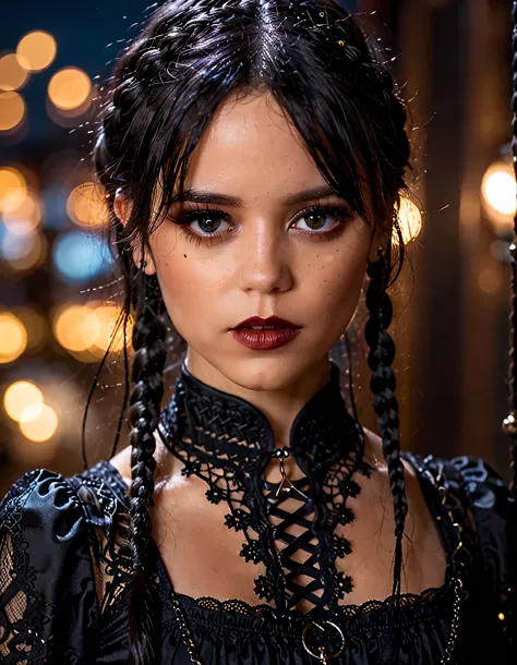 cinematic photo professional close-up portrait photography of the face of a beautiful ((ohwx woman)), braided black hair, gothic...
