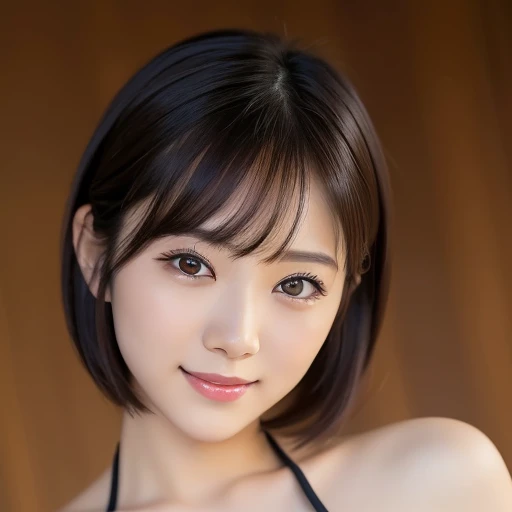 (Highest quality: 1.5), (Realistic: 1.5), (1 person: 1.5), Highly detailed, High resolution, 8k, Detailed face, Natural colored lips, Cute smile, Japanese woman, 20 year old girl , beautiful and graceful features, perfect and beautiful face, balanced big eyes, beautiful eyes, beautiful and graceful features, natural double eyelids, natural bangs, beautiful thin nose, beautiful skin, fair skin, medium bob hair, natural bangs, perfect and beautiful face, slim face and figure, (looking at the camera with a cute expression), bright lighting, professional lighting, forward lighting, cute smile, (facial lighting), bright lighting, professional lighting, forward lighting, Cute Japanese girl, 
