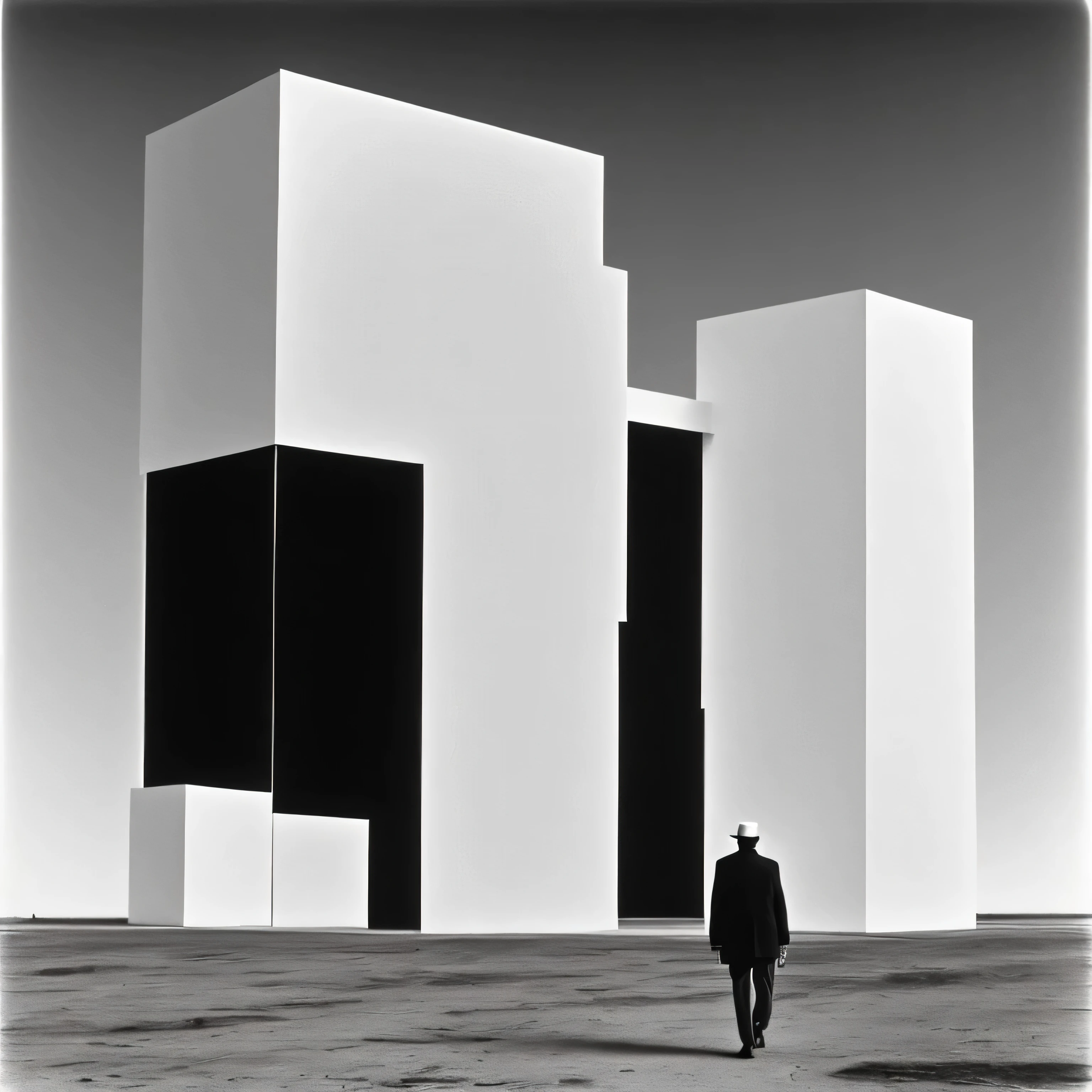 a closeup of a person walking in a city background,black and white illustration in the style of John Baldessari