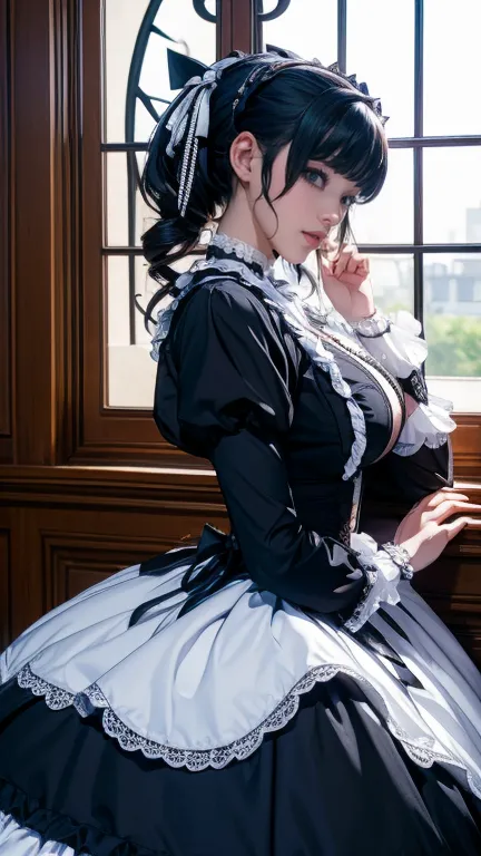 (Tabletop, highest quality:1.2), 85mm, Official Art, RAW Photos, Absurd, Black-haired, (blue eyes, Lolita Fashion, sweet lolita,...